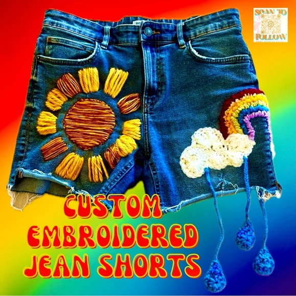 CUSTOM EMBROIDERED HIPPIE SHORTS - Picture 1 of 13